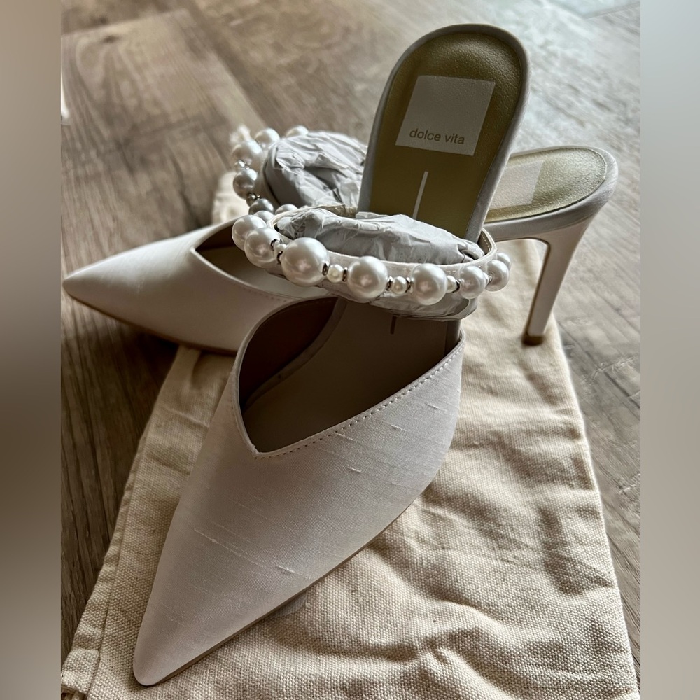 Dolce Vita Kanika Pearl-Embellished Cream Heels